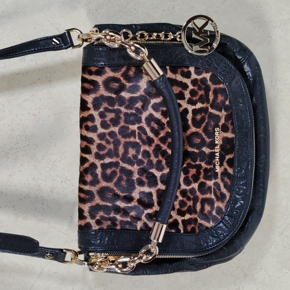 08400 Michael Kors black leather and animal print calf hair shoulder bag - Picture 1 of 16